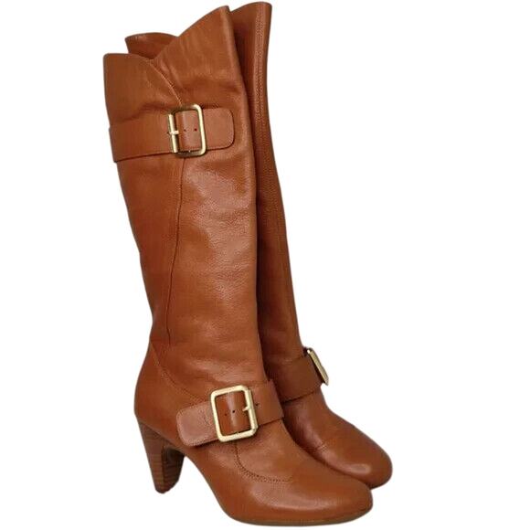 Y2K Tan Leather BCBG Knee High Boots Size 7B - Picture 3 of 8